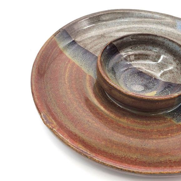 Vintage Stoneware Pottery Votive Candle Holder Modern MCM Metallic Striped Ombre - Picture 4 of 7